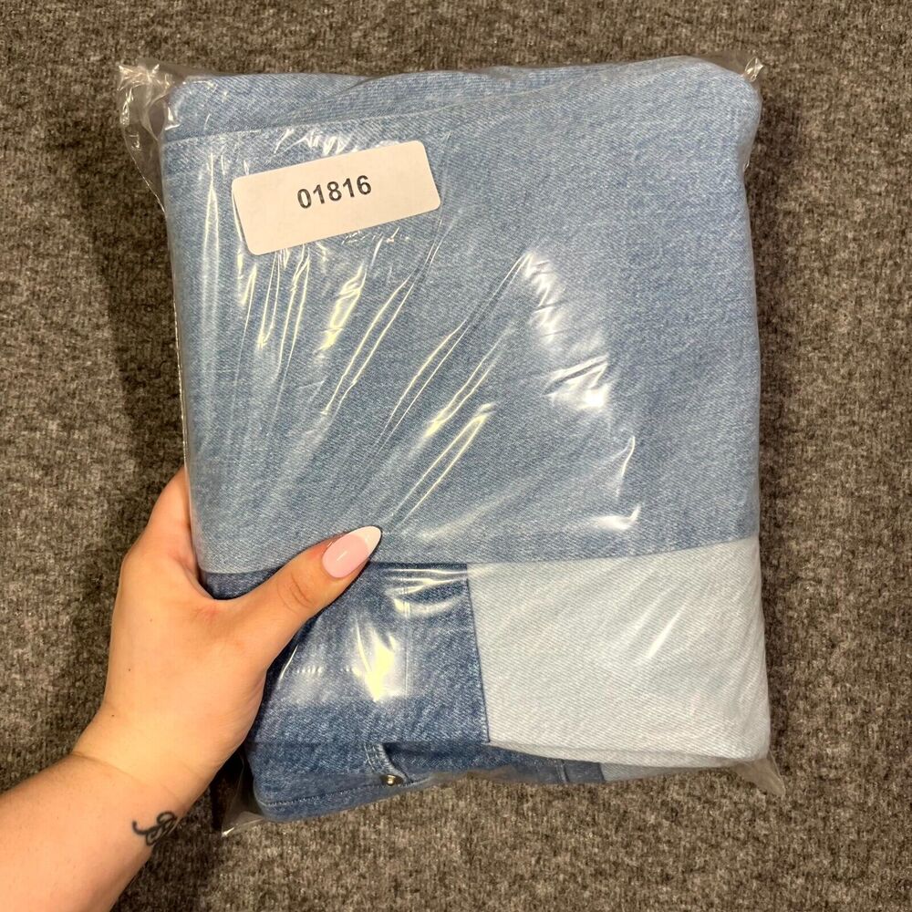 Good American Womens Blue Icon Patchwork Denim Straight Jeans 15 90s 34x27.5 - Picture 10 of 10